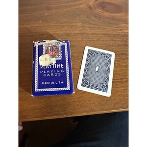 Vintage Playtime Playing Cards Blue Deck USPC Co Made in USA Tax Stamp Box